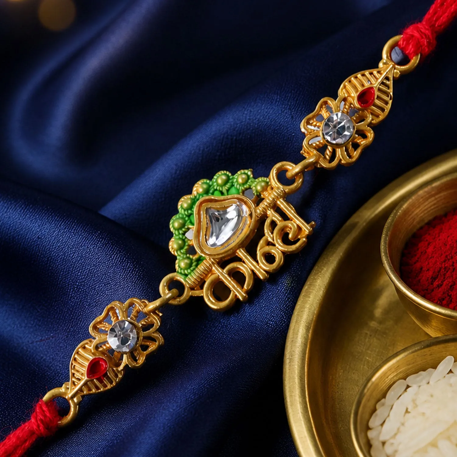 Premium Elegant Rakhi showcasing Personalized Name Script, gold trims and wrist look for Gift - Buy Online at Alikart