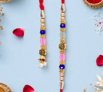 Graceful Floral Cluster Bhai Bhabhi Rakhi with Flower and Pearl Drop for Gifting