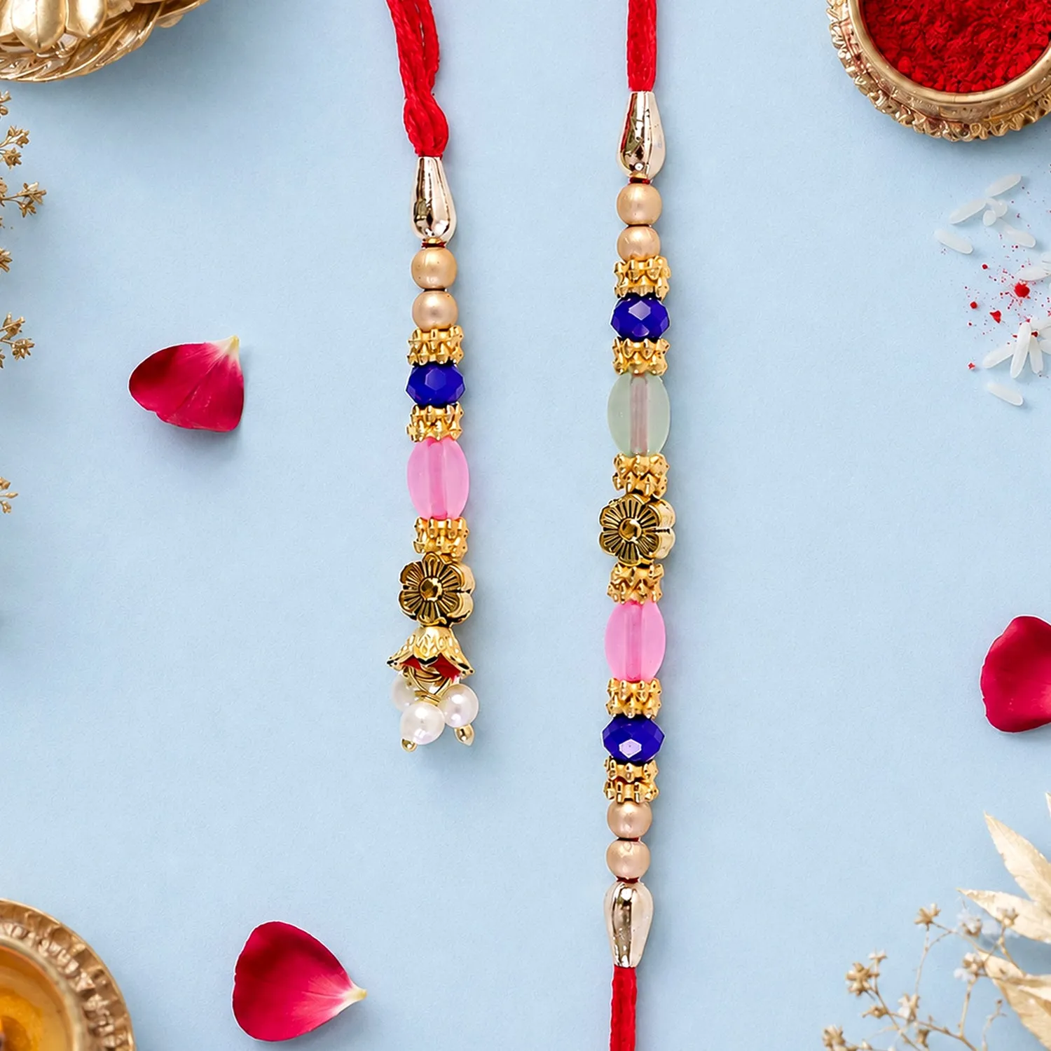 Premium Graceful Floral Cluster Bhai Bhabhi Rakhi with Flower and Pearl Drop for Gifting - Buy Online at Alikart
