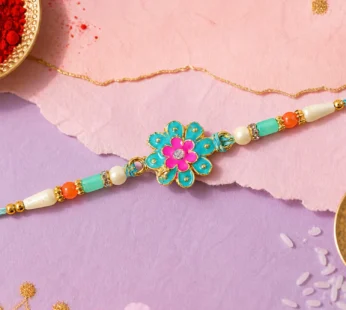 Premium Rakhi with Floral Blossom Charm and crystal accents in bead line for Gift Use