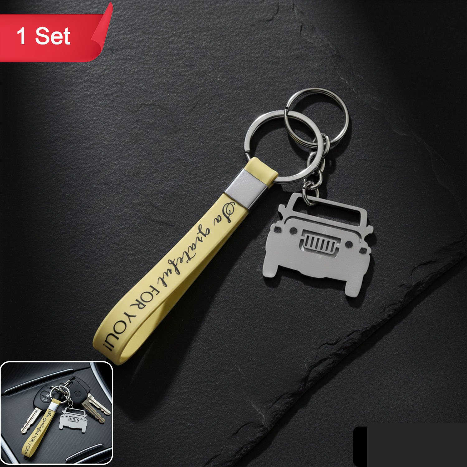 Jeep-Shaped Metal Car Keychain – Stylish Dual-Keyring Set - Detailed Feature View 1