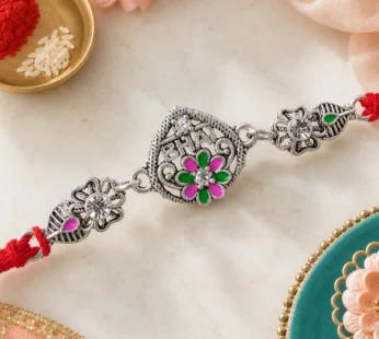 Elegant Rakhi with BHAI Text Plaque, crystal accents and gift style for Gift Styling