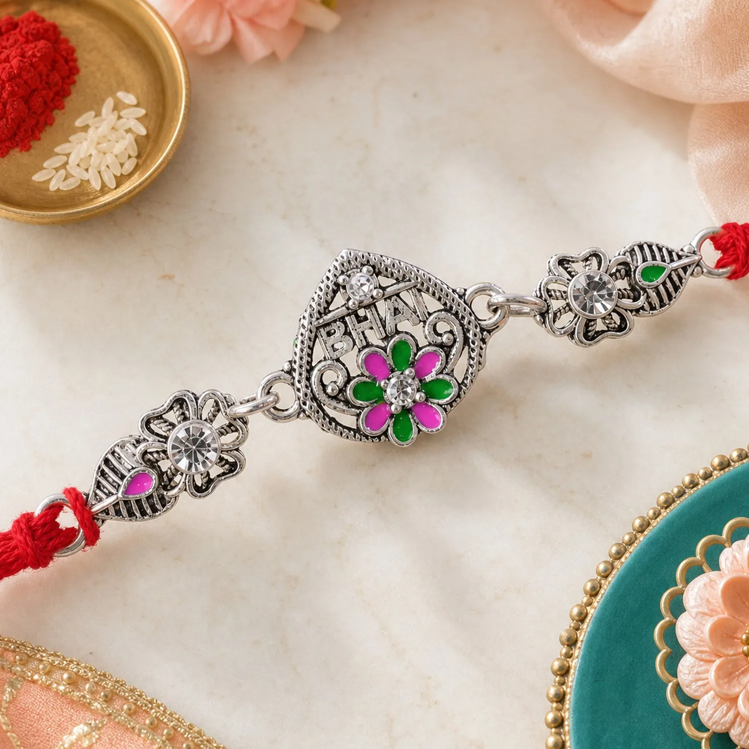 Premium Elegant Rakhi with BHAI Text Plaque, crystal accents and gift style for Gift Styling - Buy Online at Alikart