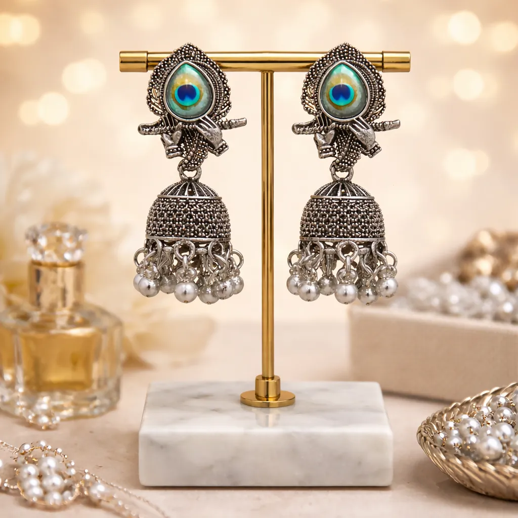 Premium Oxidized Silver Peacock Jhumka Earrings – Traditional & Elegant - Buy Online at Alikart