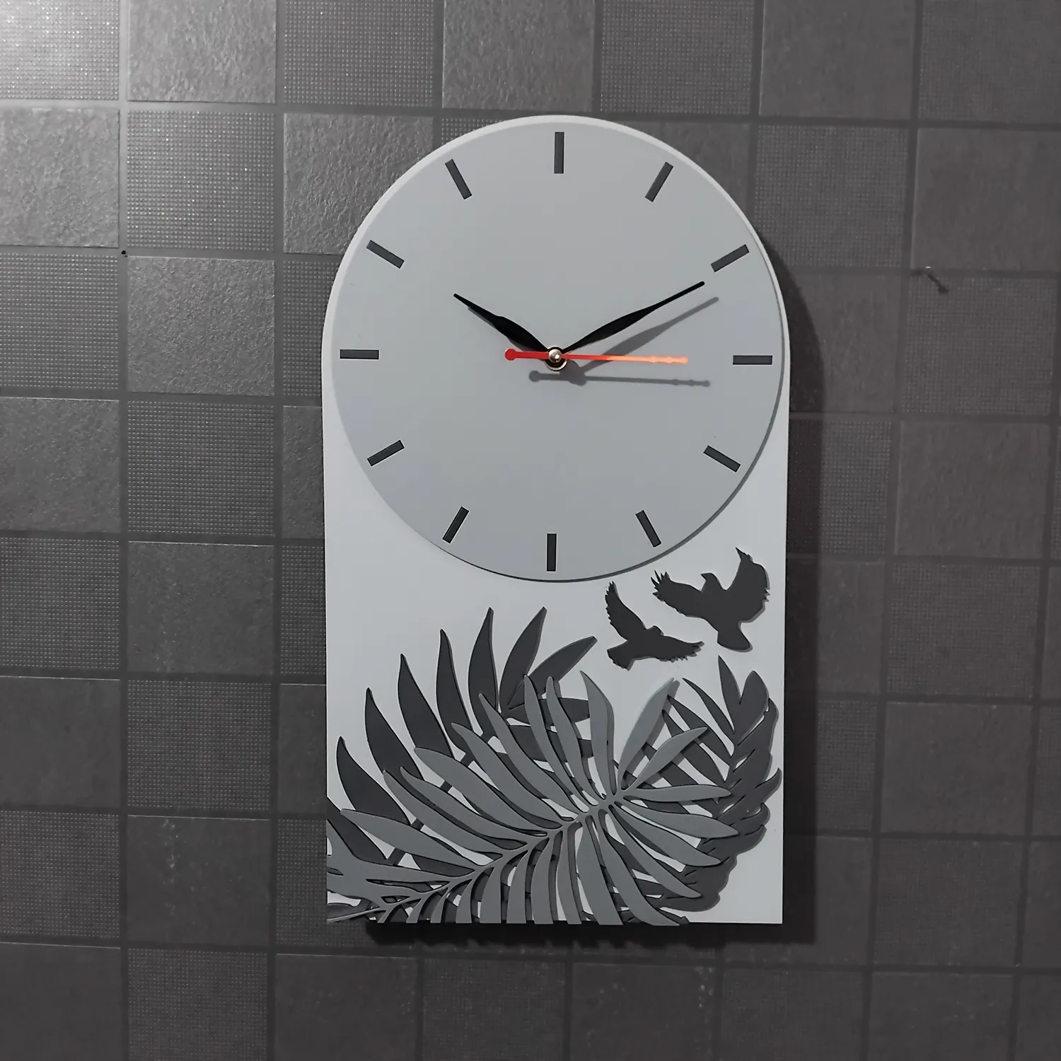 Premium Grey Botanical Designer Silent Wall Clock | Minimalist Decorative Wooden Clock for Living Room, Bedroom & Office - Detailed Feature View 7
