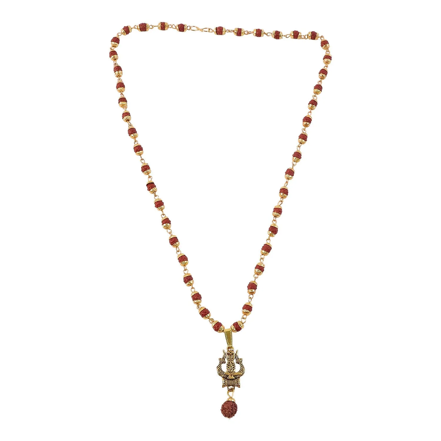 Gold Pendant Rudraksha Mala – Spiritual Trishul Shivling Necklace - Detailed Feature View 4