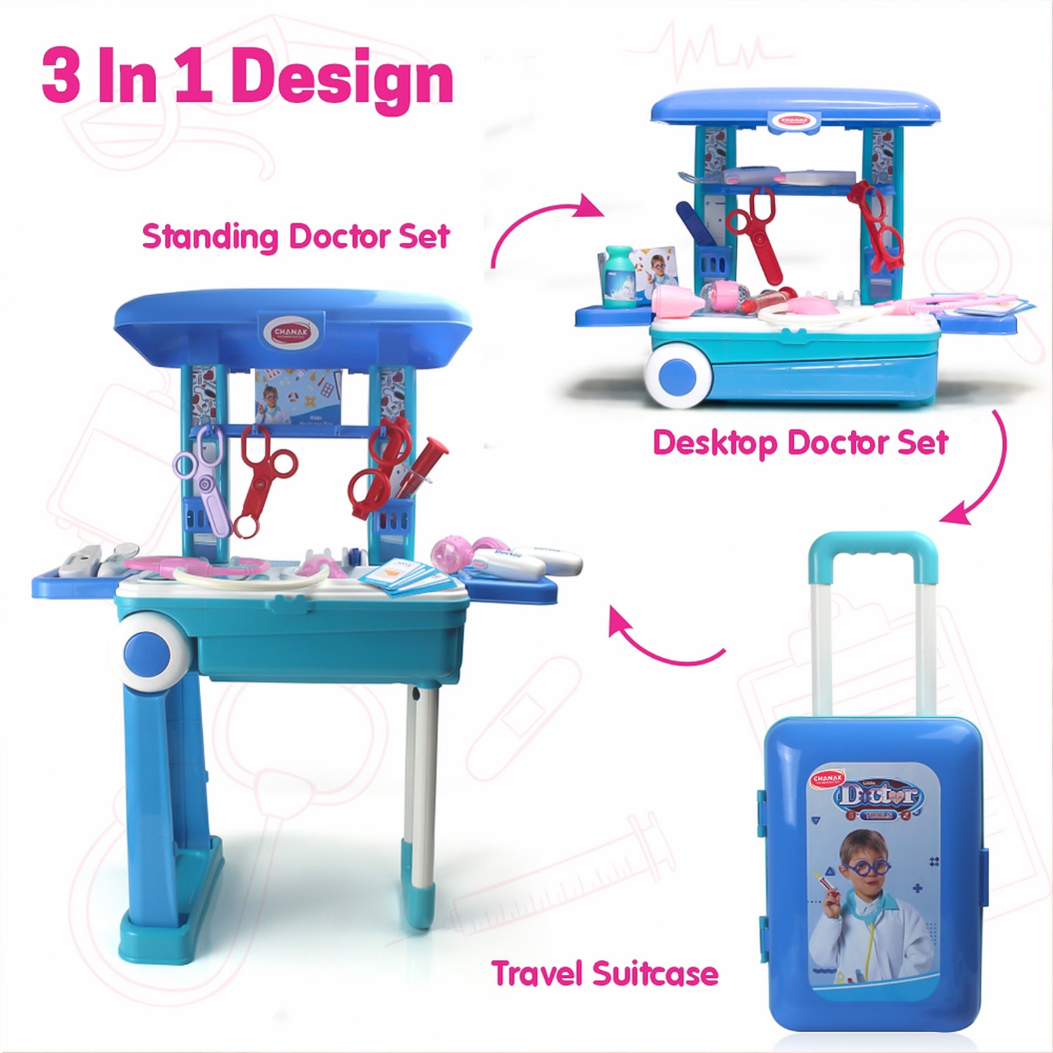 Kids Doctor Set with Trolley & LED Light Instruments | Aditi - Detailed Feature View 4