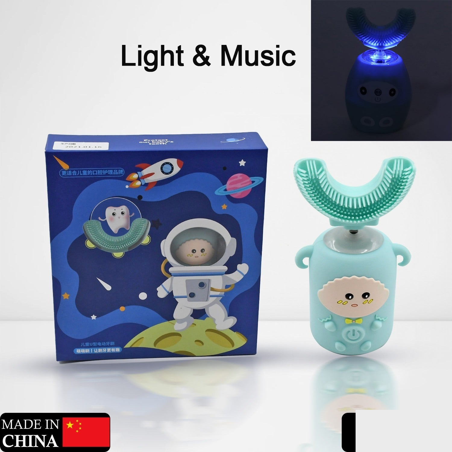 Kids Electric Toothbrush – U-Shaped, Light & Music | MintGuard - Detailed Feature View 1