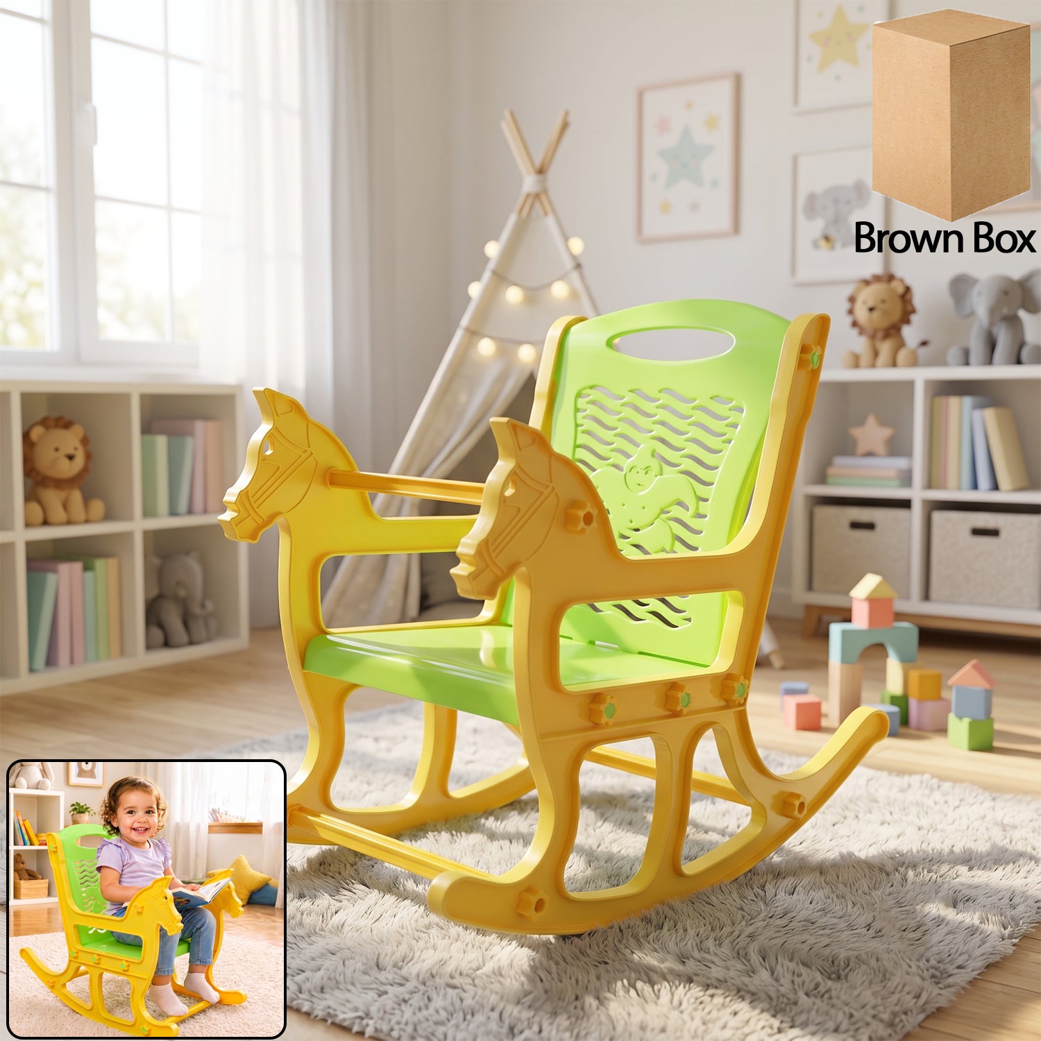 Premium Kids Plastic Horse Rocking Chair, Baby Rocker Seat with Backrest (1 Pc) - Buy Online at Alikart