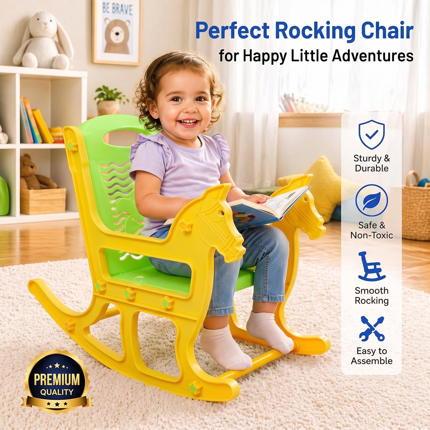Kids Plastic Horse Rocking Chair, Baby Rocker Seat with Backrest (1 Pc) - Detailed Feature View 1
