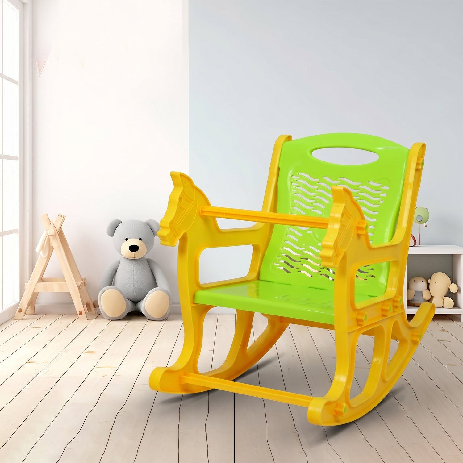 Kids Plastic Horse Rocking Chair, Baby Rocker Seat with Backrest (1 Pc) - Detailed Feature View 2