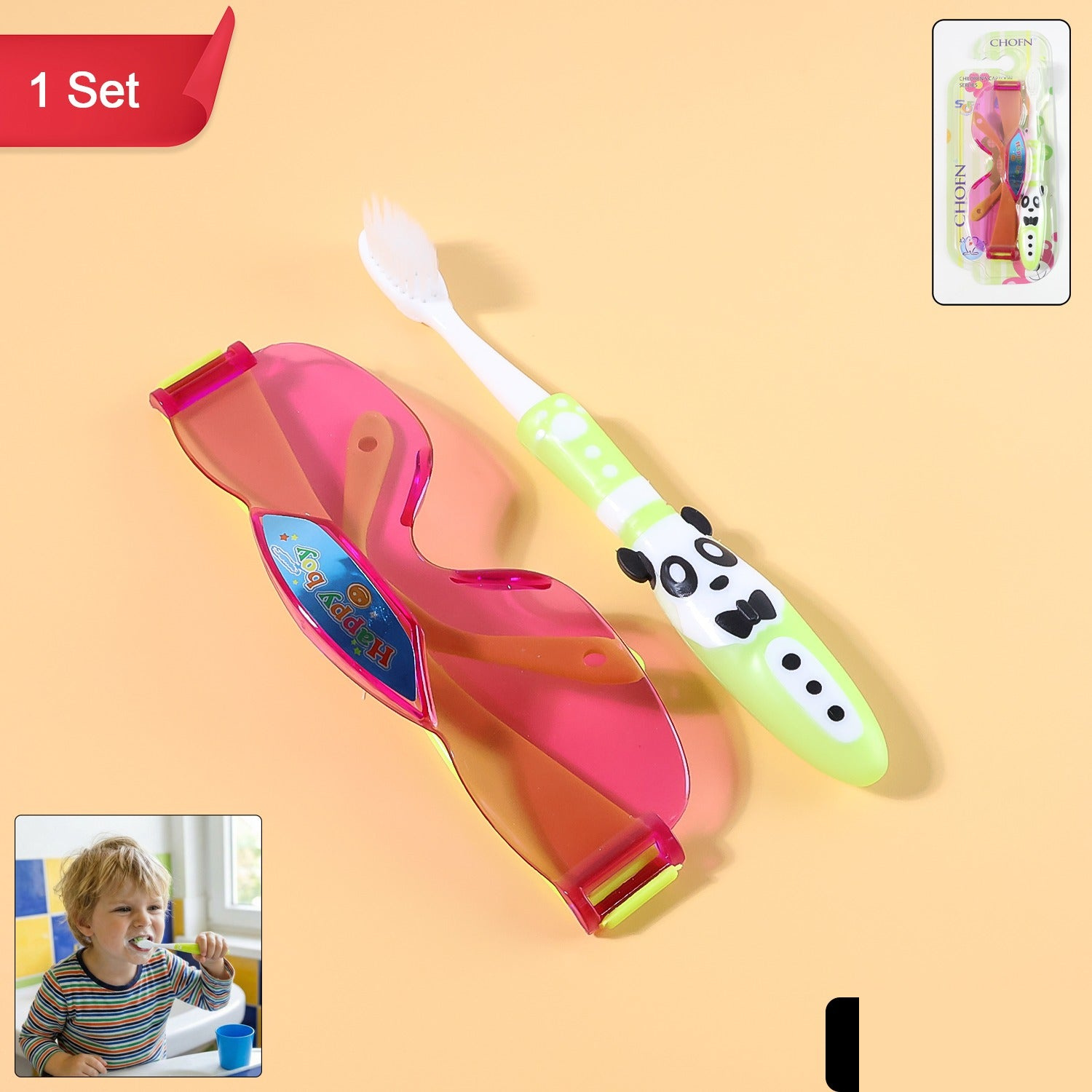 Kids Toothbrush with Fun Panda Design & Sunglasses Toy Set - Detailed Feature View 1