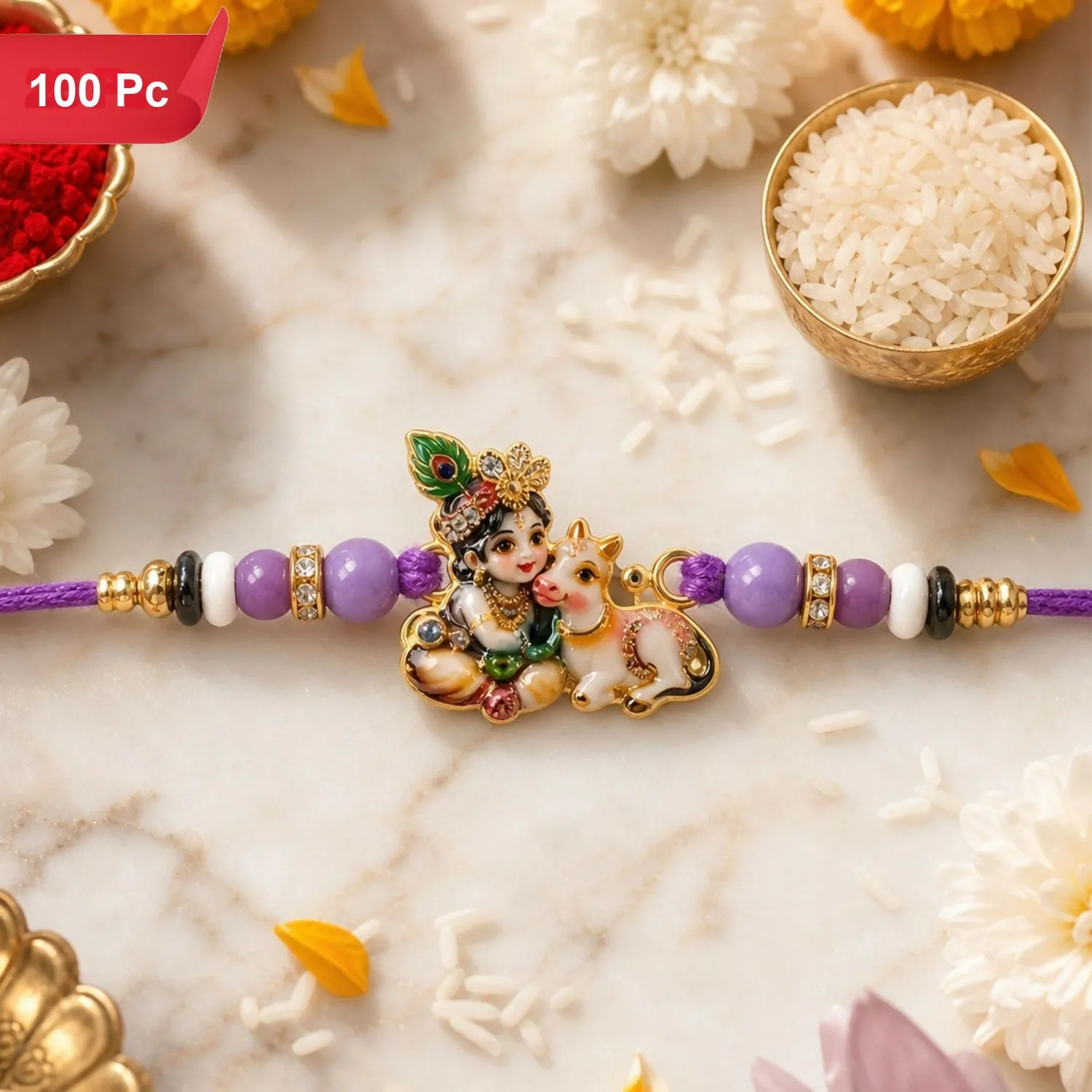 Bal Krishna Rakhi Divine Cow Beaded Tradition for Raksha Bandhan