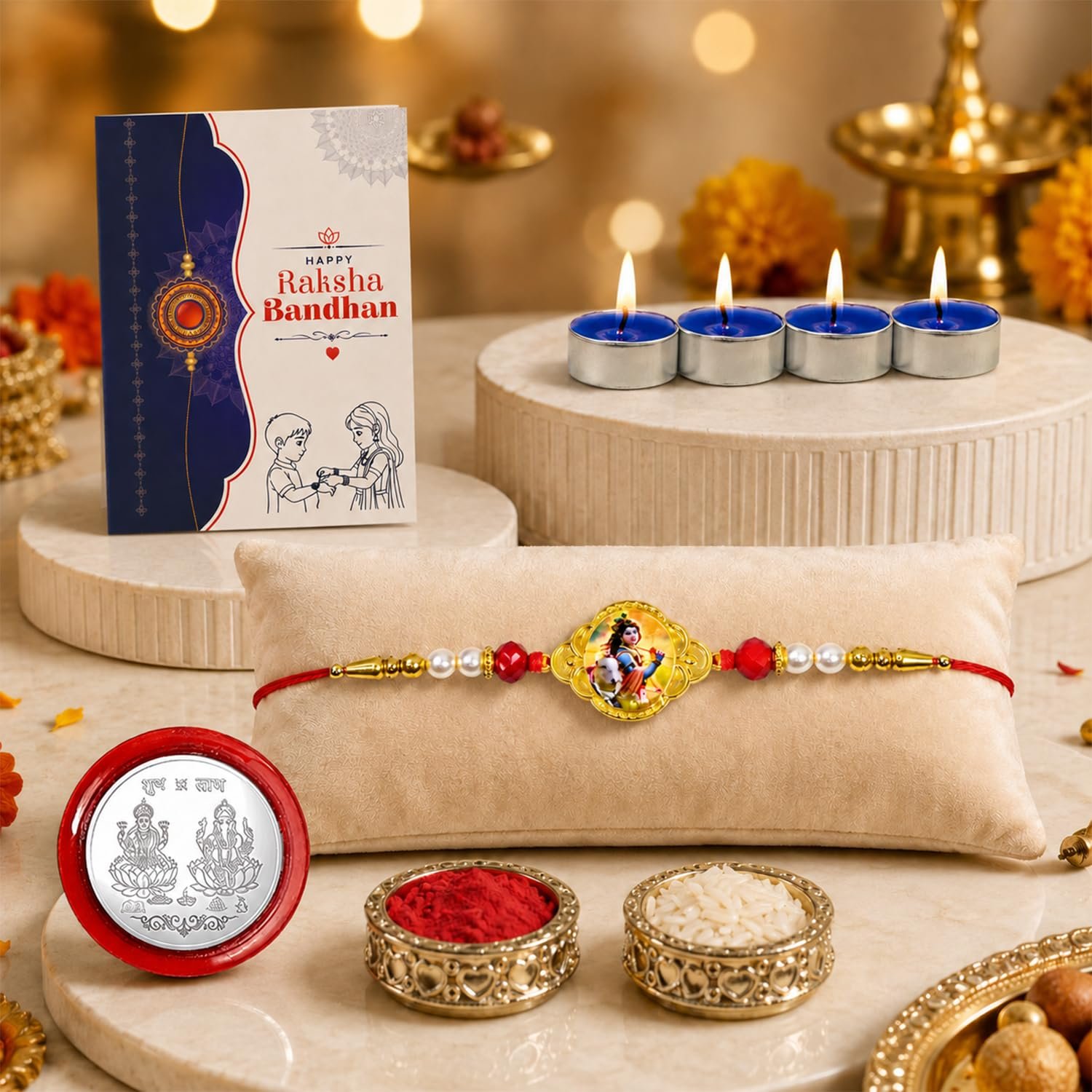 Premium Krishna Rakhi Combo with 5 Rakhis and Festive Gift Set - Buy Online at Alikart
