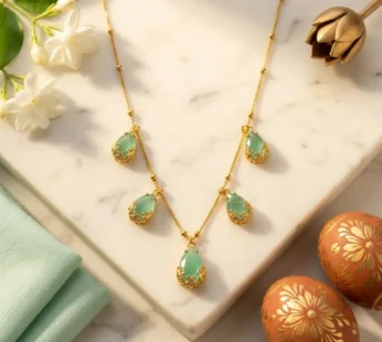 Gold-Tone Mint Green Teardrop Charm Necklace for Women, Elegant Festive Jewellery