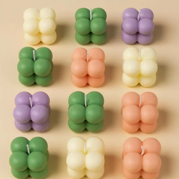 Bubble Candles Set of 12 – Multicolor Scented Cube Decor for Home