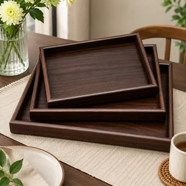 Wooden Serving Tray Set of 3 for Kitchen, Tea, Coffee & Home Decor