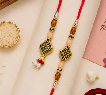 Graceful Geometric Square Bhai Bhabhi Rakhi with Black- Square Charm for Gifting