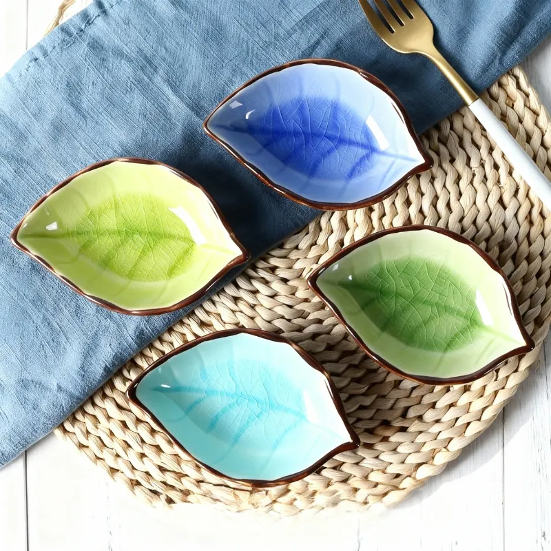 Premium Leaf-Shaped Ceramic Plate – Elegant Green Serving Dish for Snacks, Sauces & Home Decor (Random color-Pack of 1) - Buy Online at Alikart