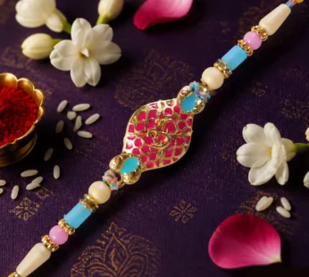 Festive Rakhi with Paisley Heart Charm, blue stones and wrist style for Gift Use