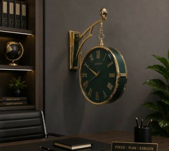 Luxury Double Sided Hanging Wall Clock with Bird Decor, Green Dial