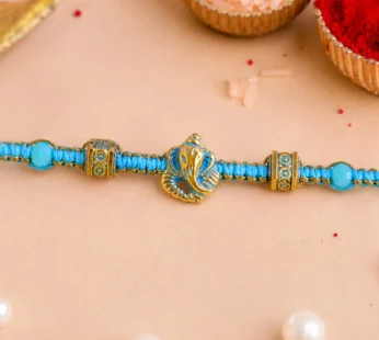 Turquoise Designer Rakhi – Gold Tone Detail Bracelet