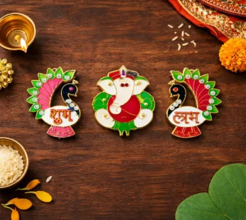 Ganesh Shubh Labh Door Hanging Set – Acrylic Meenakari Decor