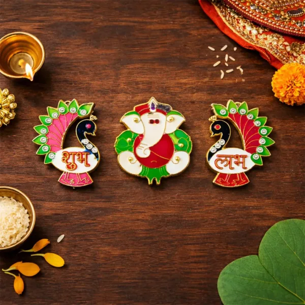 Ganesh Shubh Labh Door Hanging Set – Acrylic Meenakari Decor