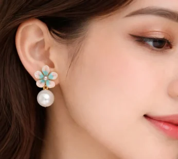 Elegant Floral Pearl Drop Earrings – Timeless Korean Design