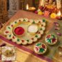 Premium Mango Shape Kumkum Dish with 2 Diya Stands for Puja Thali Decor (1 Pc) - Buy Online at Alikart