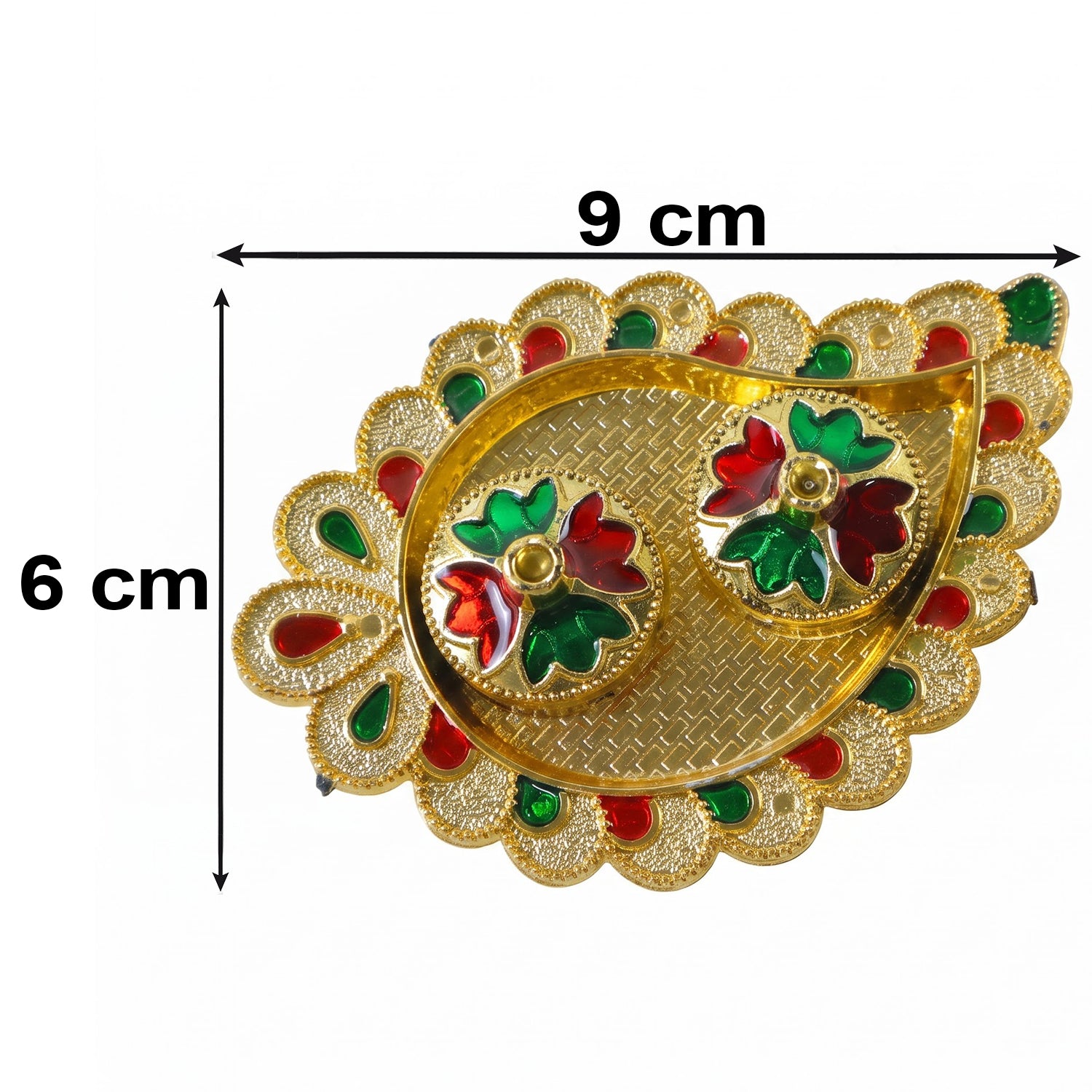Mango Shape Kumkum Dish with 2 Diya Stands for Puja Thali Decor (1 Pc) - Detailed Feature View 4