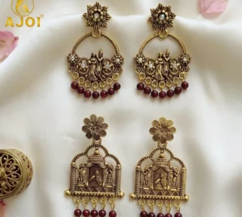 Radha Krishna Antique Gold Earrings – Traditional South Indian Design