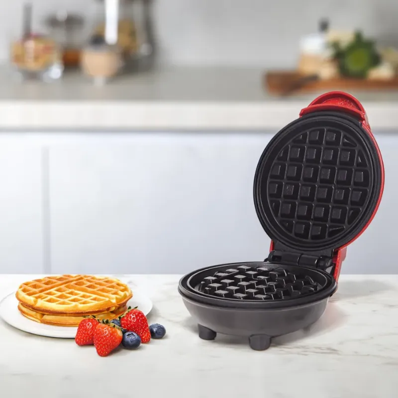 Premium Mini Waffle Maker – Portable Electric Round Waffle Grill Machine for Pancakes, Cookies, Eggs, Paninis & Hash Browns (Red Color- 350W) - Buy Online at Alikart