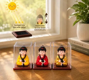 Solar Bobble Head Buddha Showpiece with Acrylic Case for Home & Office Decor (Color may vary 1 PC)
