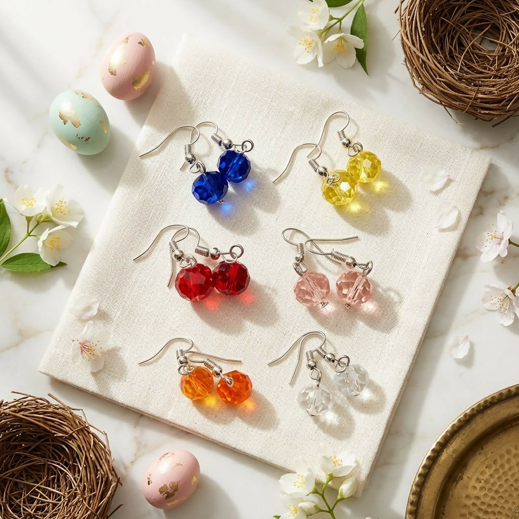 Multicolor Crystal Bead Drop Earrings Combo Set with Fish Hook Design for Women (6 Pair)