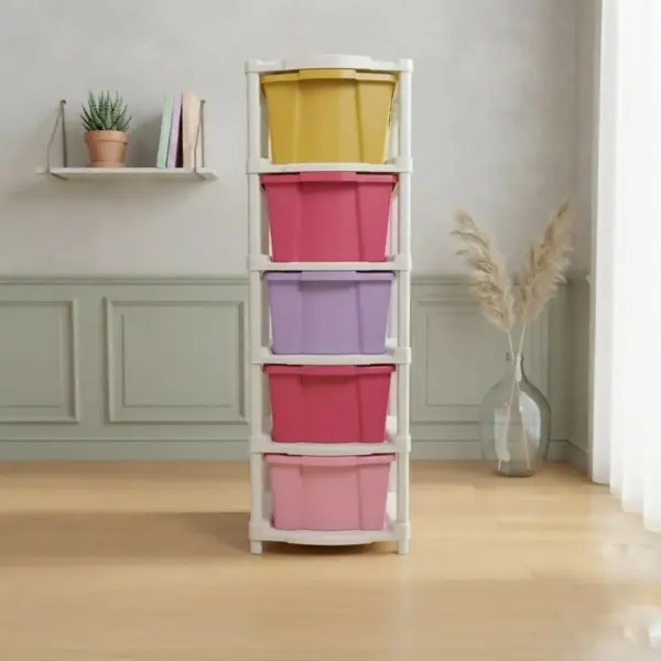 5-Tier Multipurpose Plastic Storage Organizer Rack with Colorful Drawers for Home
