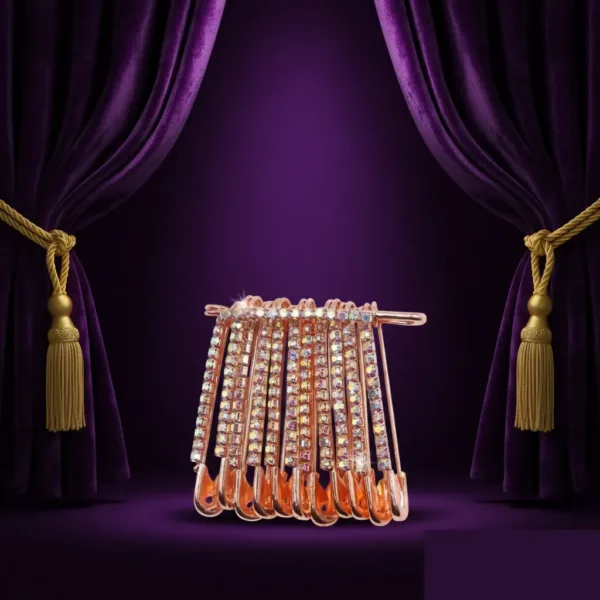Rainbow Rhinestone Saree Pin Set – 12 Rose Gold Brooches