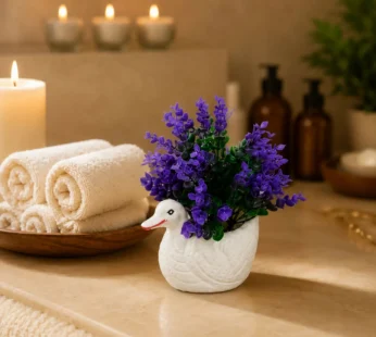 Ceramic Duck Planter with Artificial Lavender Flowers – Spa & Home Décor Gift