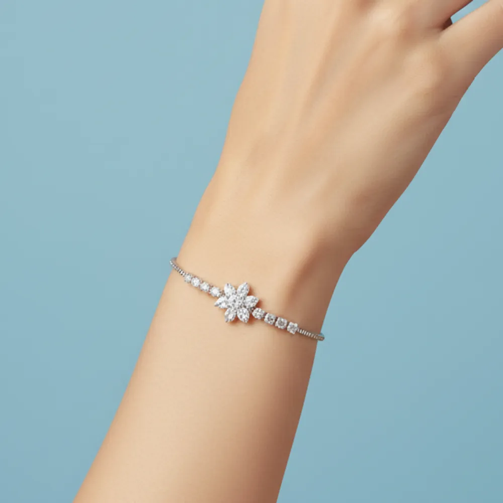 AD Bracelet – Elegant Floral Motif with Sparkling Stones