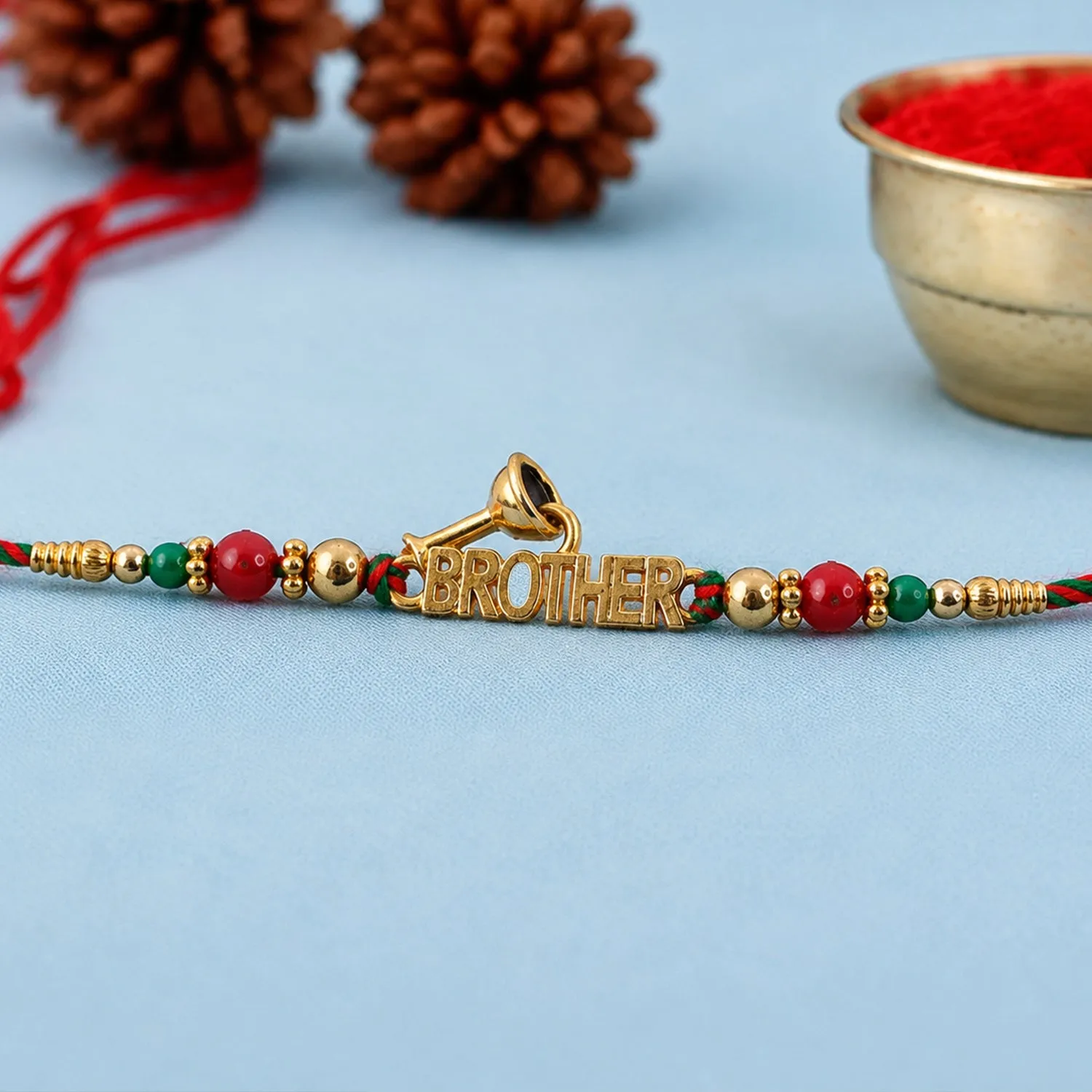 Premium Designer Rakhi with BROTHER Text Plaque and ornate frame in wrist look for Gift Use - Buy Online at Alikart