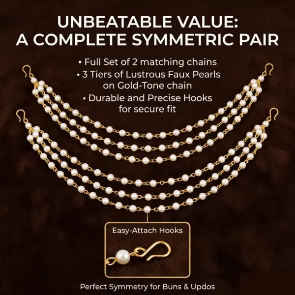Pearl Hair Chain Accessory With Gold Tone Bridal Hair Decoration For Women