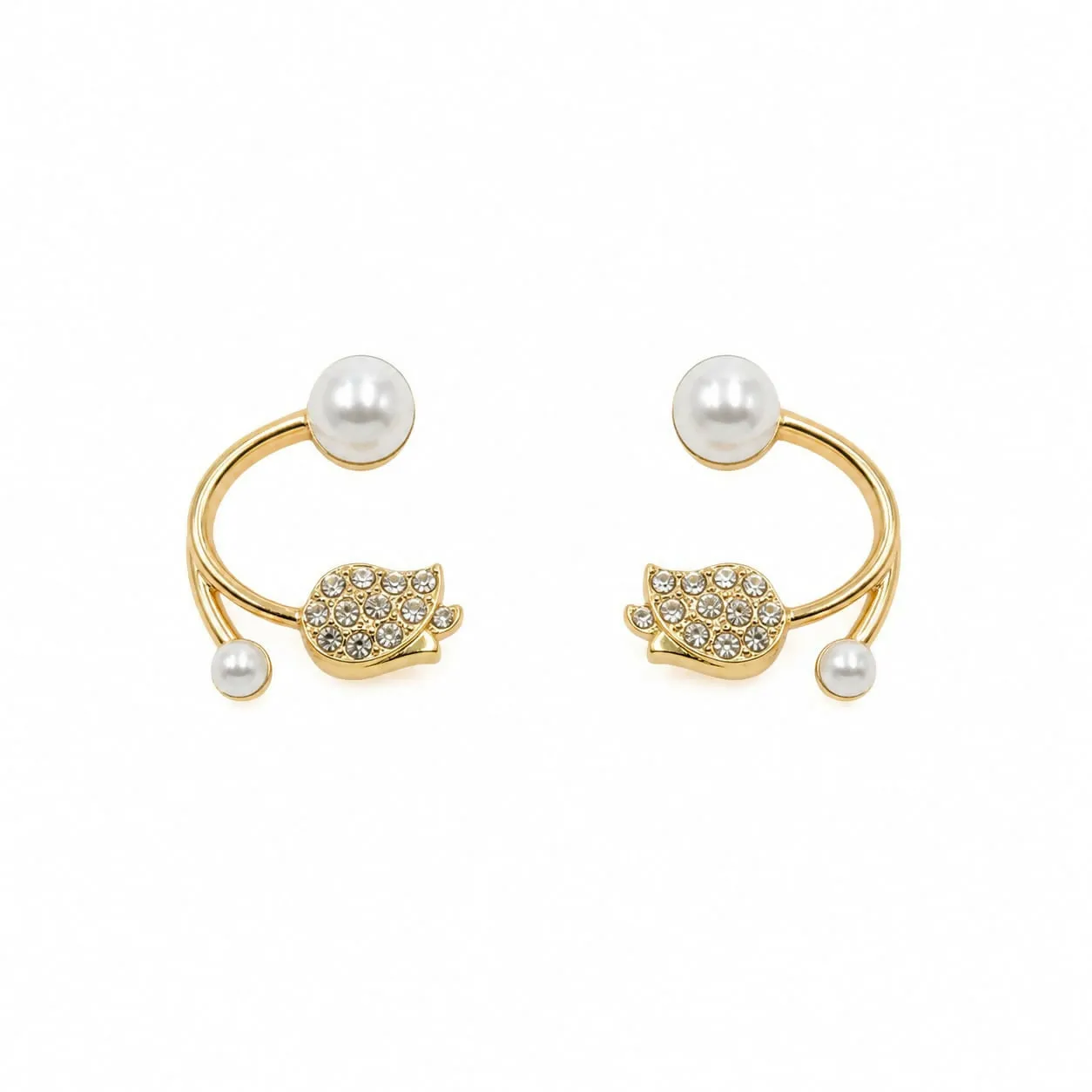 Gold-Tone Pearl & Crystal Tulip Ear Cuff Earrings for Women Elegant Floral Open Hoop Statement Earrings - Detailed Feature View 4
