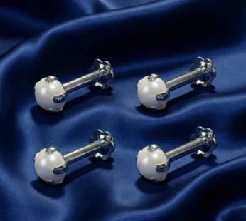 Silver Plated Opal Flower Flat Back Nosepin Stud Combo Pack of 4