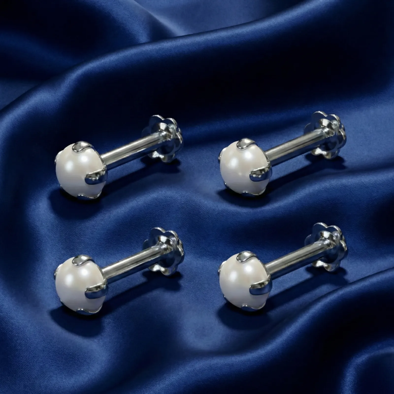 Premium Silver Plated Opal Flower Flat Back Nosepin Stud Combo Pack of 4 - Buy Online at Alikart