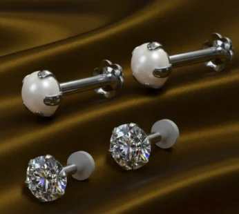 Gold, silver plated Pearl and AD Flat Back Stud Earrings Combo Pack of 4