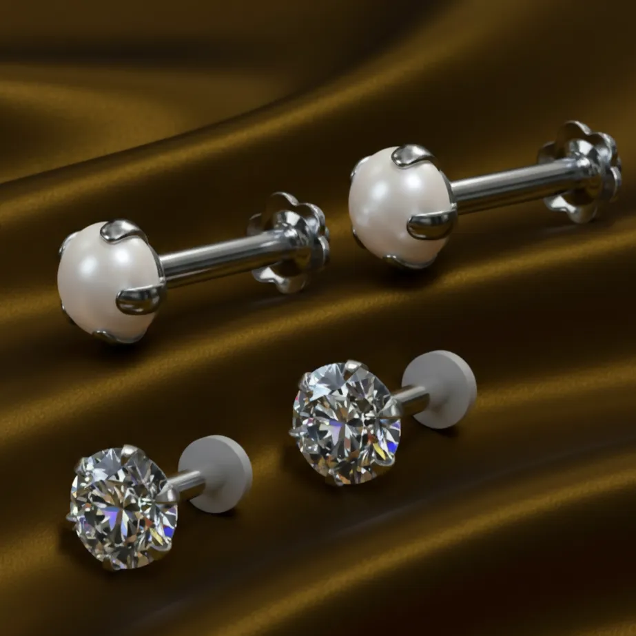 Premium Gold, silver plated Pearl and AD Flat Back Stud Earrings Combo Pack of 4 - Buy Online at Alikart