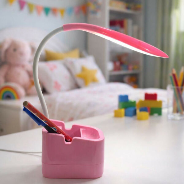 Pink LED Desk Lamp with Pen Holder & Mobile Stand USB Rechargeable