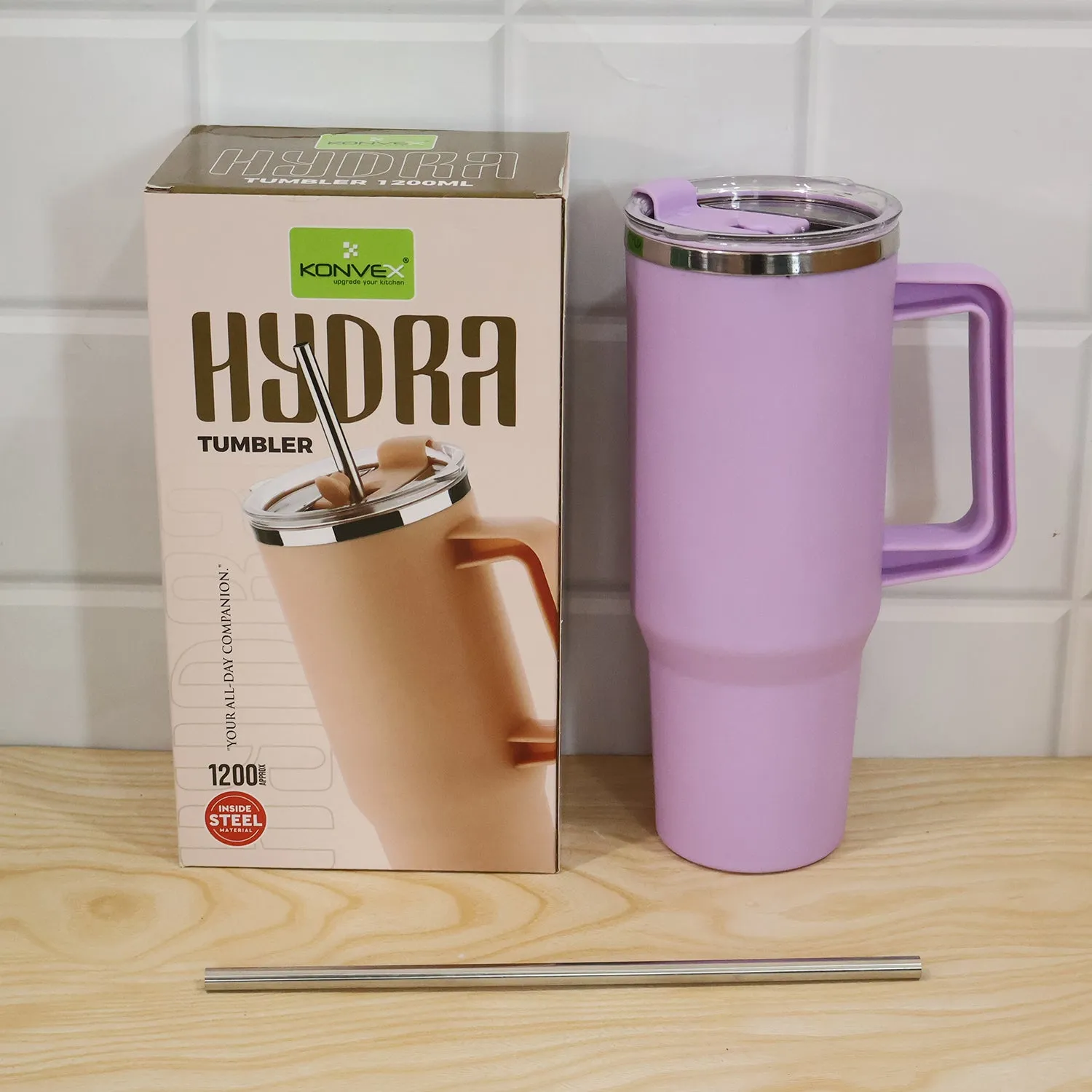 Konvex Hydra Insulated Travel Tumbler 1200 ML with Handle Straw Purple (1 Pc) - Detailed Feature View 7