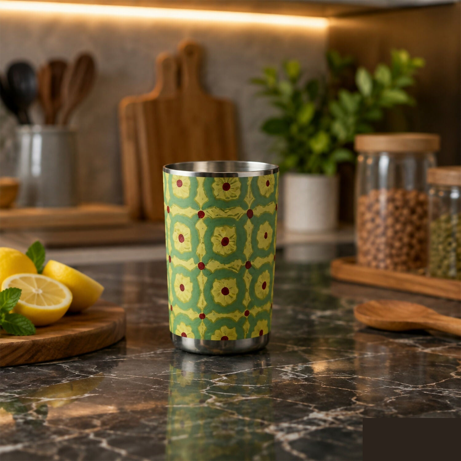 Pista Meenakari Peacock Design Stainless Steel Drinking Glass for Home & Festive Use - Detailed Feature View 1