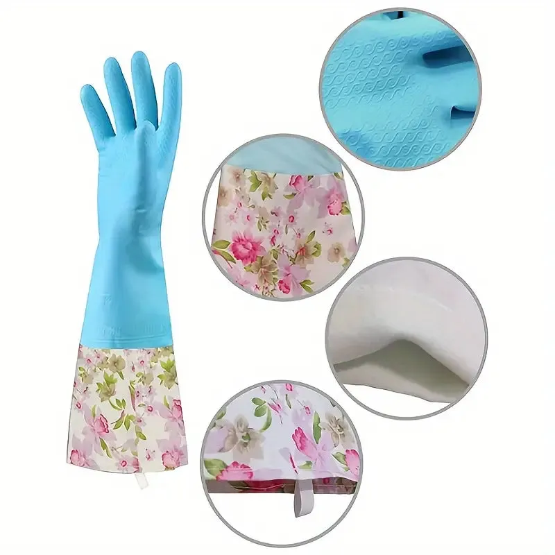 Long Waterproof Rubber Gloves for Kitchen & Dishwashing – Durable, PVC-Free Cleaning Gloves with Warm Fleece Lining(Random color-Pack of 1 Pair) - Detailed Feature View 6